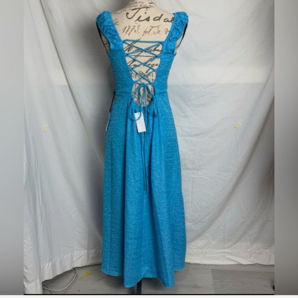 Astr Blue Ruffled Backless Midi Dress - Picture 3 of 8